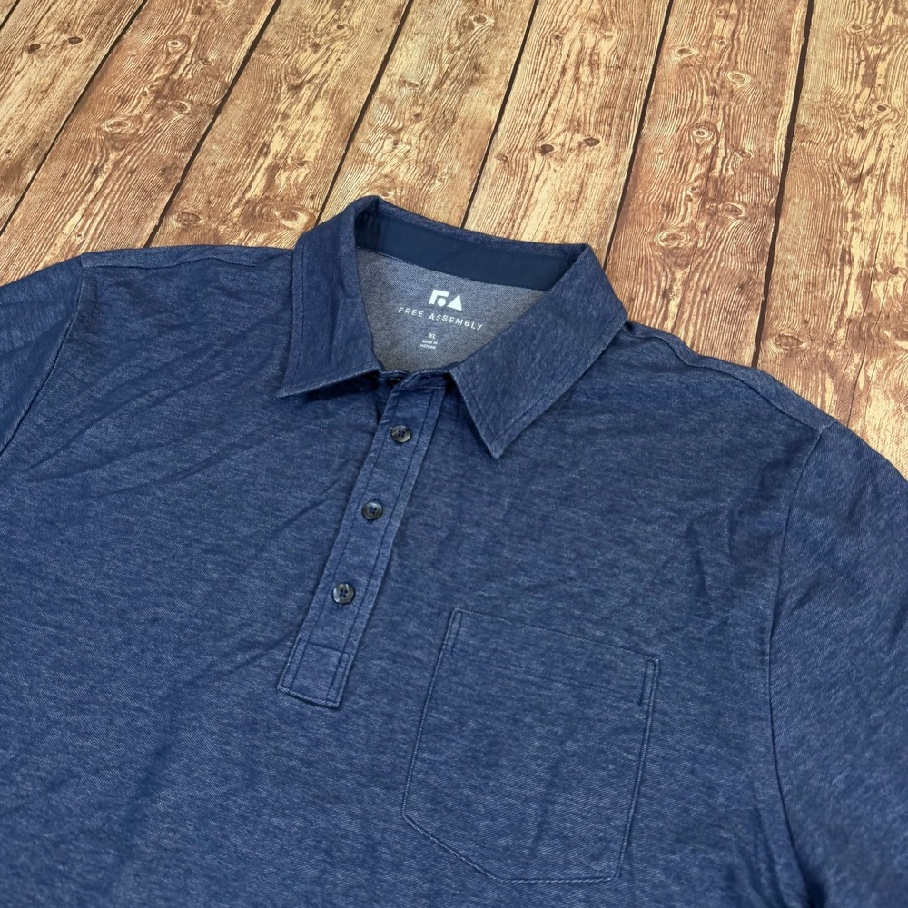 Free Assembly Polo Shirt Mens Extra Large Blue Heathered Pocket Short Sleeve